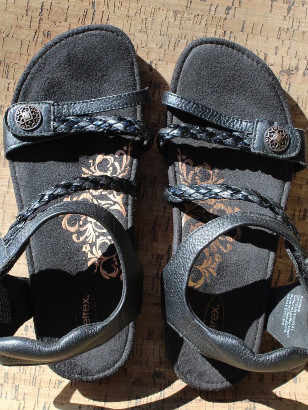 Aetrex Jillian Braided Sandals Leather Comfort Sandals Arch Support Cork Velcro